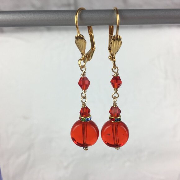Handmade Gold and Red Crystal Bracelet & Earring Set - Picture 3 of 3